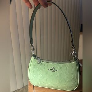 Coach Teri Mini Crossbody Bag in a Green Signature Patent Leather Finish